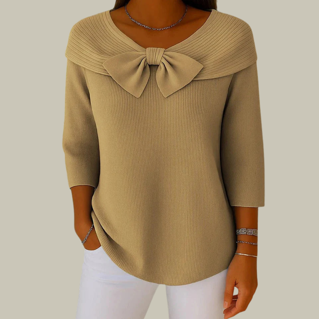 Women's Elegant Linen Ribbed Knit Top