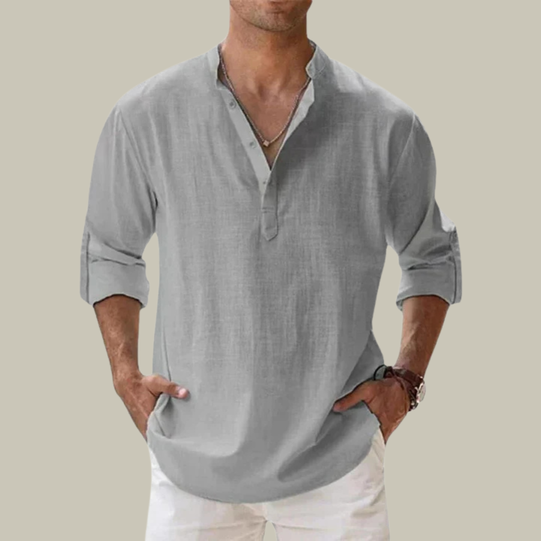 Men's Linen Long Sleeve Henley Shirt
