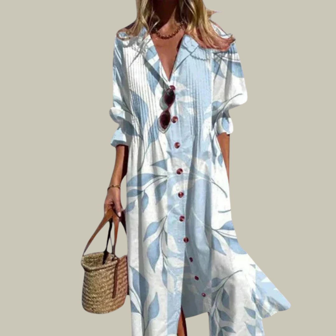 Women's Floral V-Neck Pleated Maxi Dress