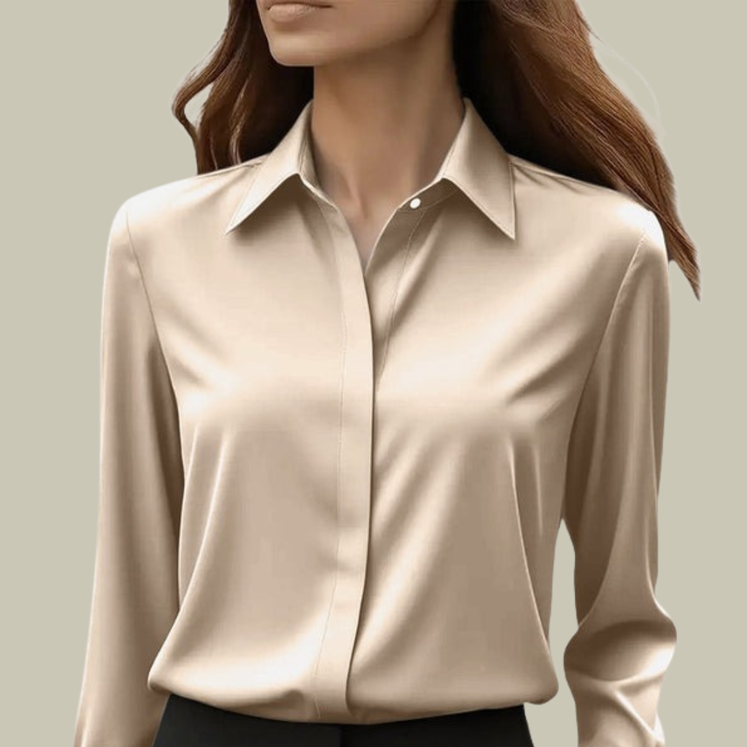Women's Satin Button-Down Blouse - Elegant Silk Feel Smart Casual Shirt