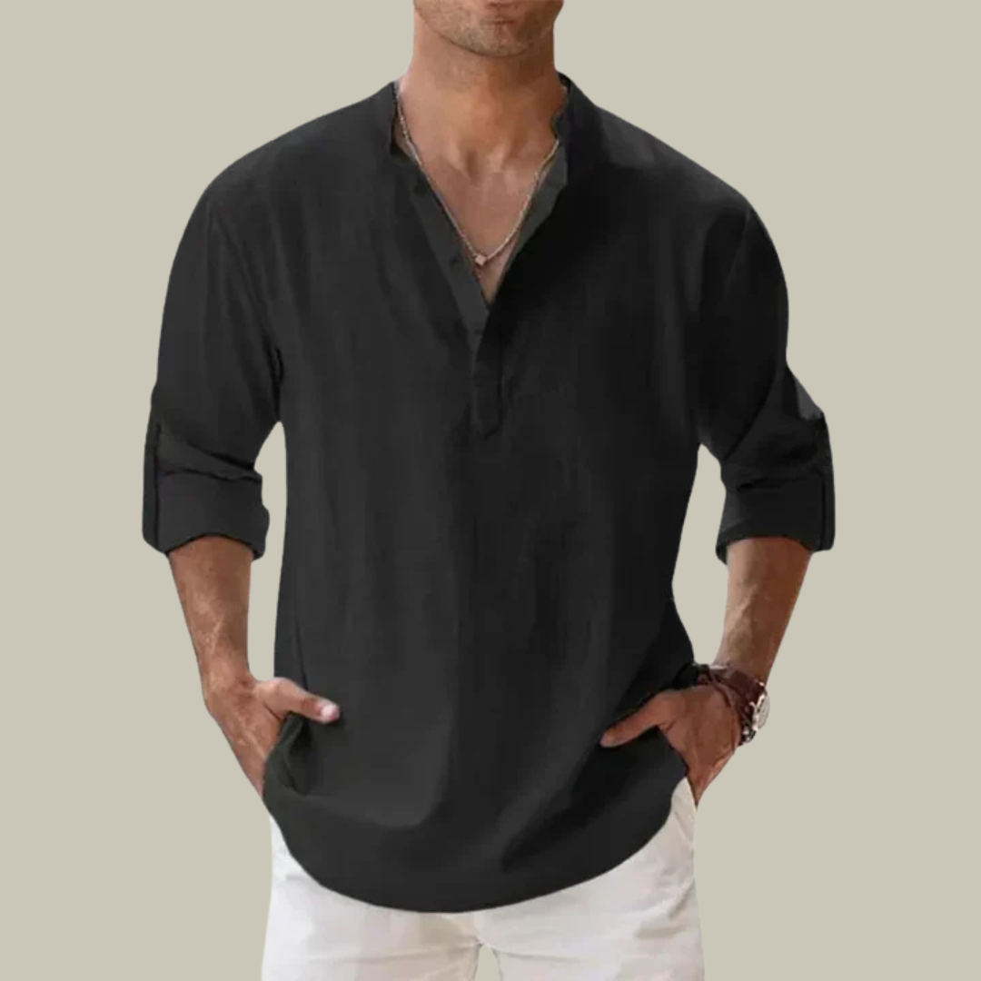 Men's Linen Long Sleeve Henley Shirt
