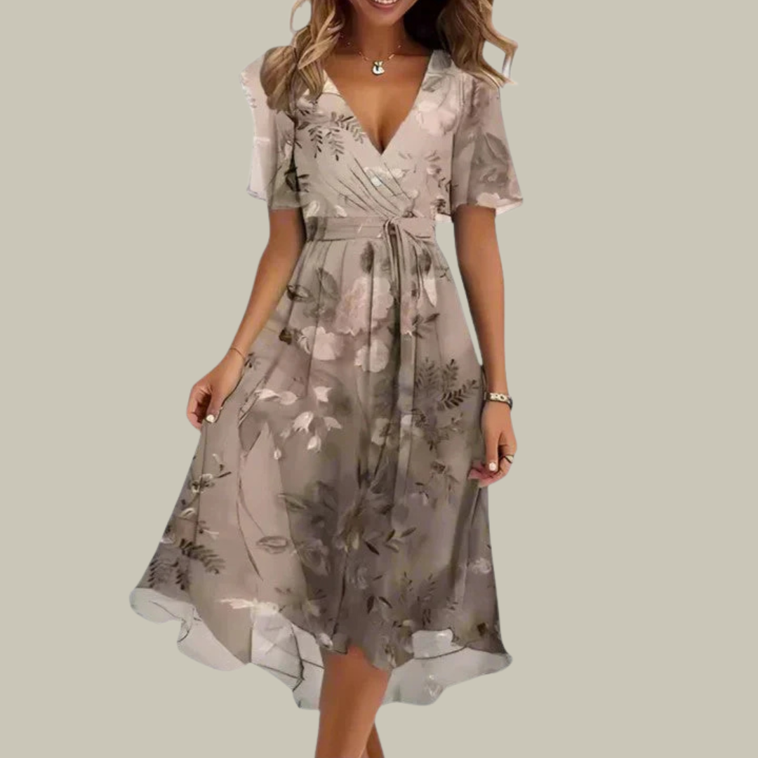 Women's Floral V-Neck Pleated Maxi Dress
