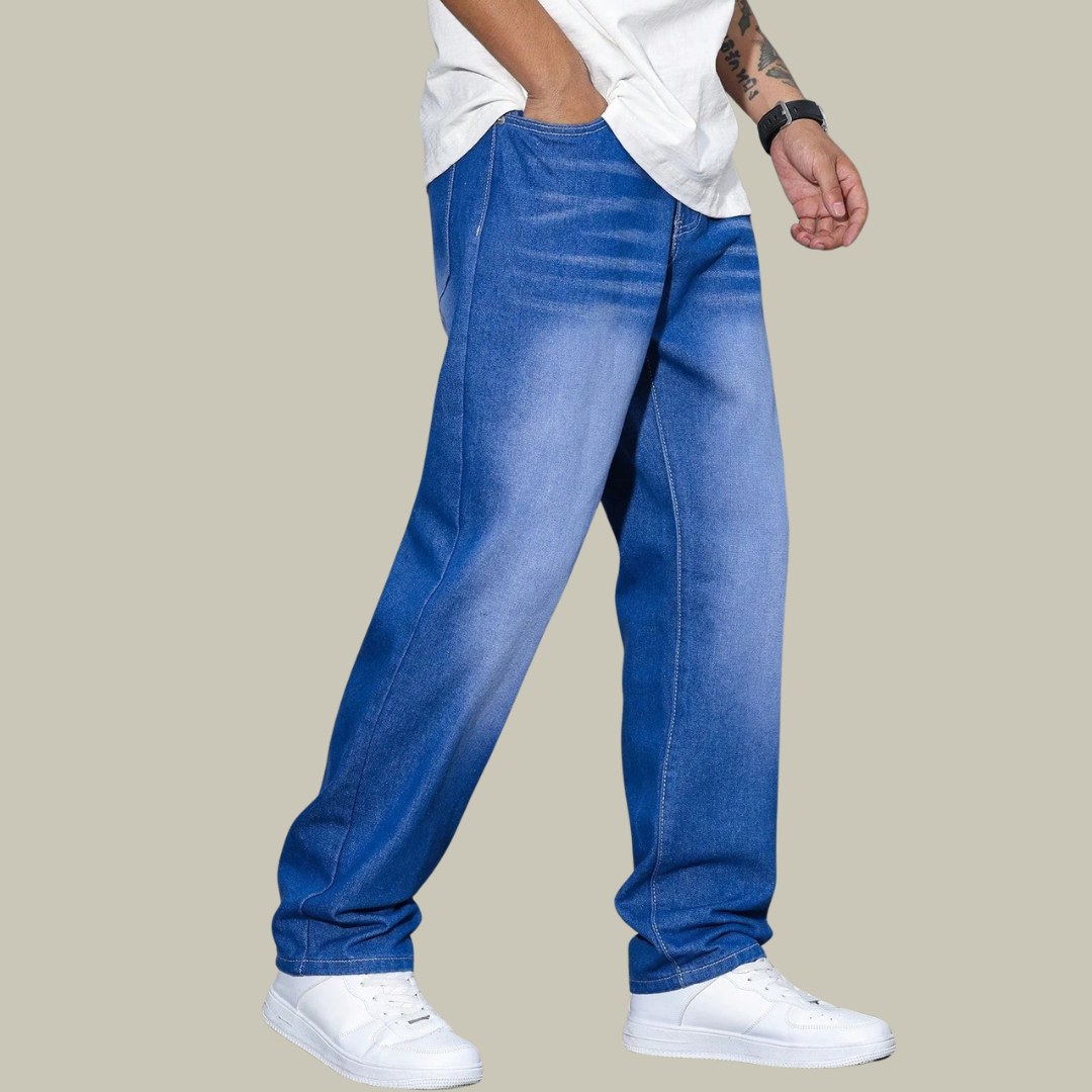 Men's Relaxed Fit Washed Denim Jeans - Vintage Straight Leg Pants