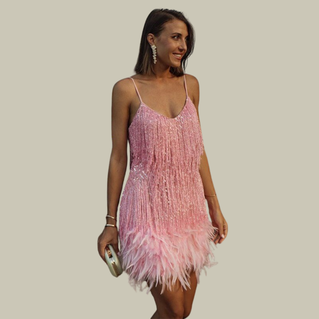 Women's Sparkly Feather Mini Dress