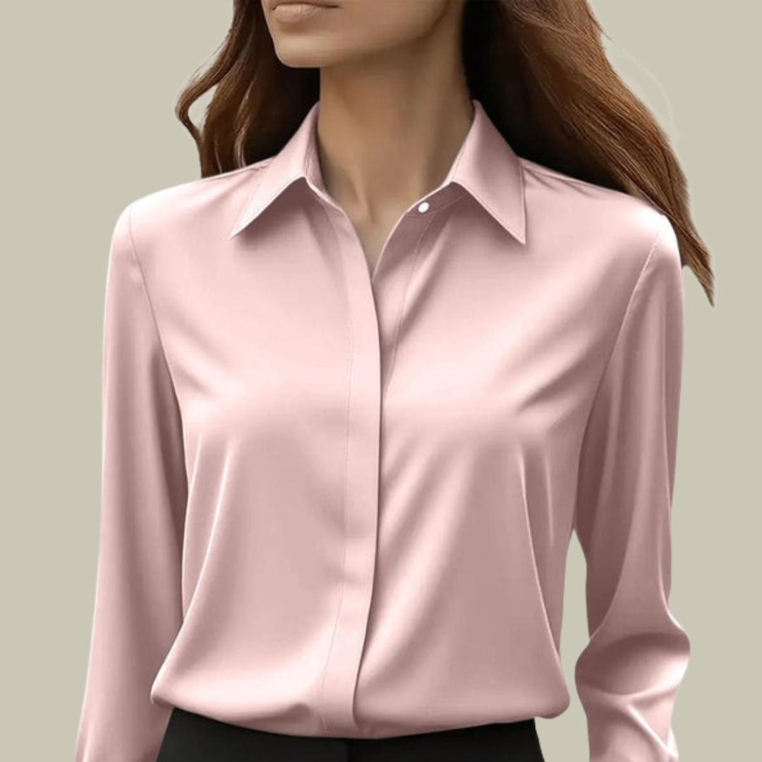 Women's Satin Button-Down Blouse - Elegant Silk Feel Smart Casual Shirt