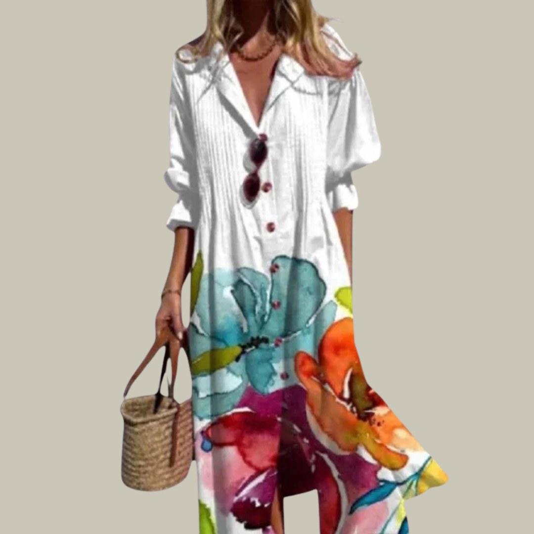 Women's Floral V-Neck Pleated Maxi Dress