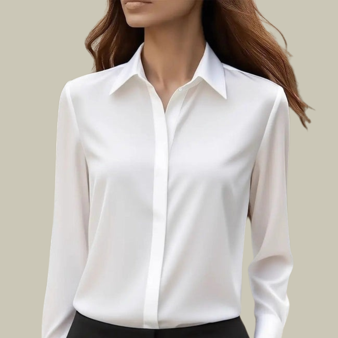 Women's Satin Button-Down Blouse - Elegant Silk Feel Smart Casual Shirt