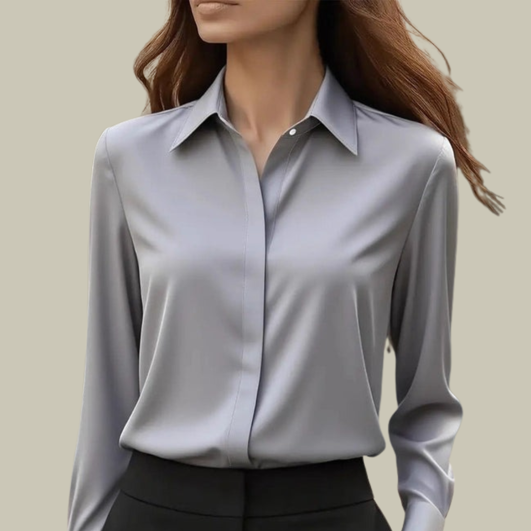 Women's Satin Button-Down Blouse - Elegant Silk Feel Smart Casual Shirt