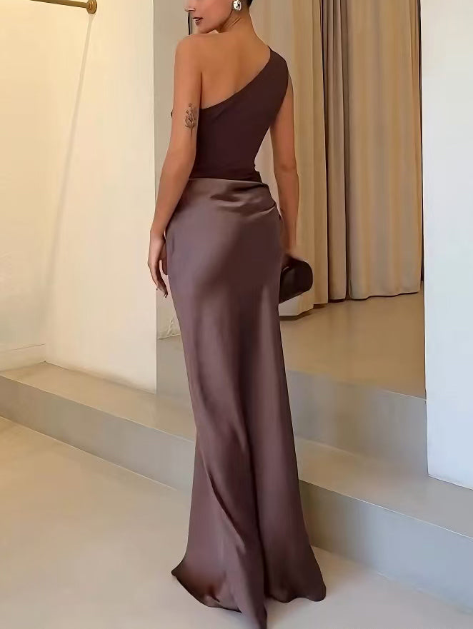 Anita™ | Elegant One Shoulder Neck Pleated Party Maxi Dress 6