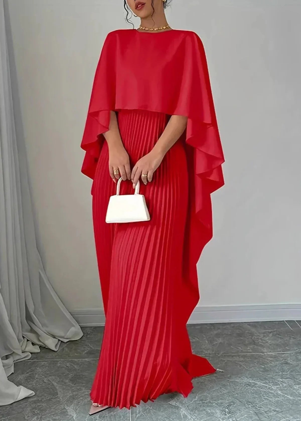 Bonnie | Women’s Wedding Guest Pleated Cape Maxi Dress 3