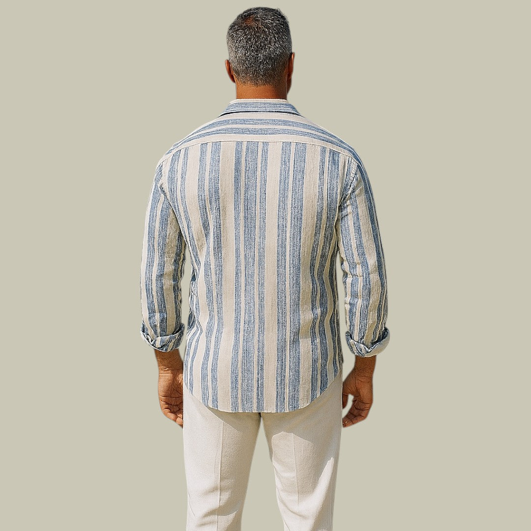 Men's Vertical Striped Linen Shirt - Casual Summer Beach Top
