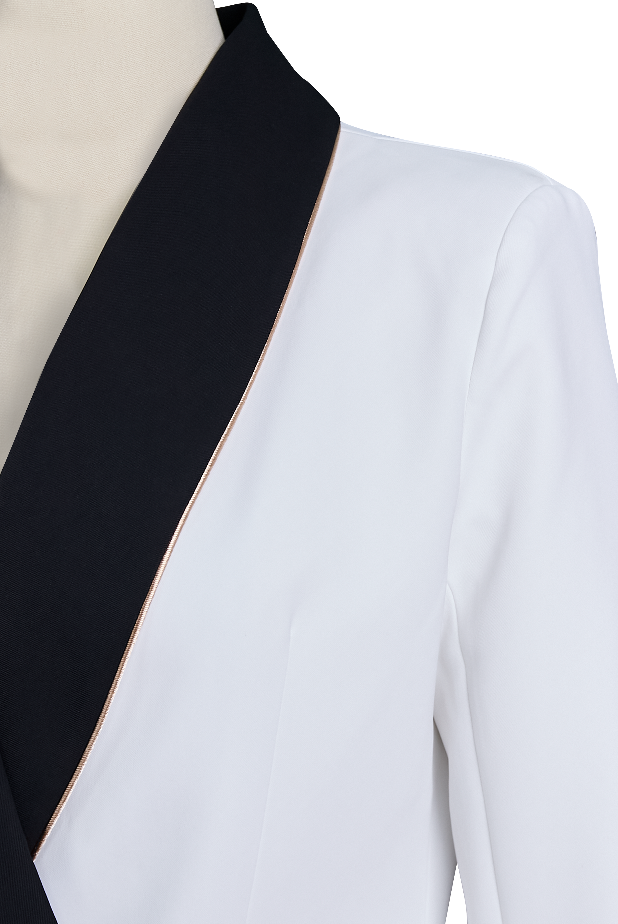 Elegant Asymmetrical White Blazer with Black Contrast Lapels 6