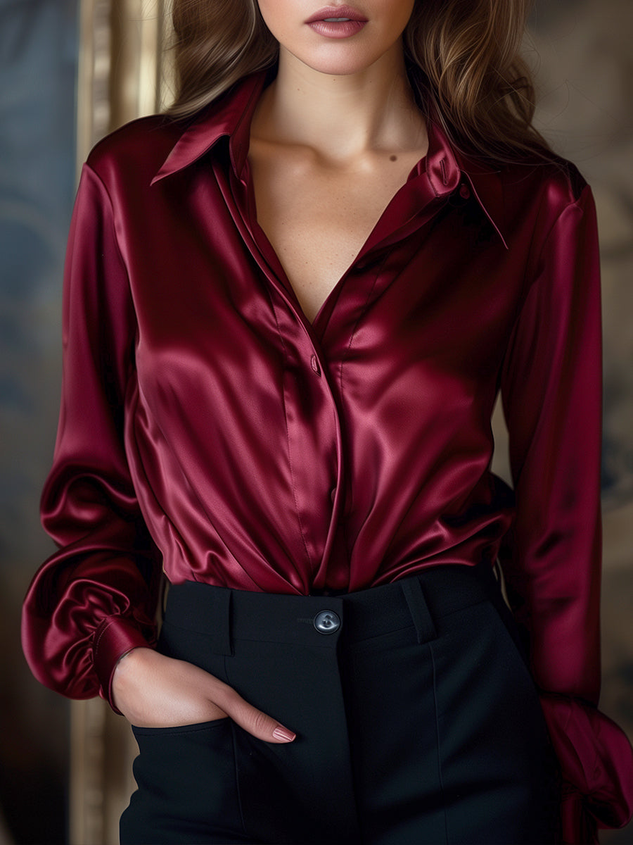 Elegant Black Satin Long Sleeves Blouse 2