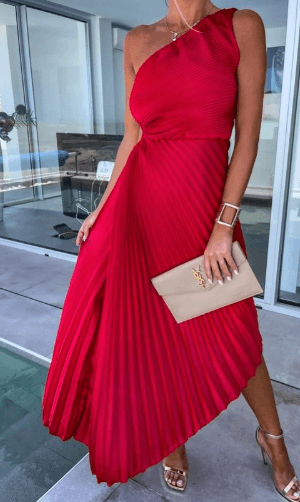 Lily | Women’s Wedding Gues Dress One Shoulder Pleated Maxi Dress 0
