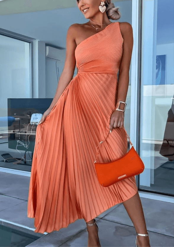 Lily | Women’s Wedding Gues Dress One Shoulder Pleated Maxi Dress 1