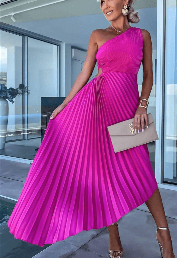 Lily | Women’s Wedding Gues Dress One Shoulder Pleated Maxi Dress 3