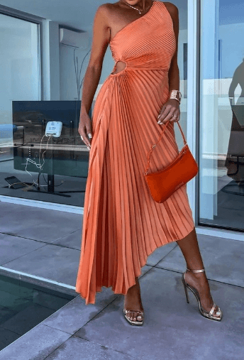 Lily | Women’s Wedding Gues Dress One Shoulder Pleated Maxi Dress 5
