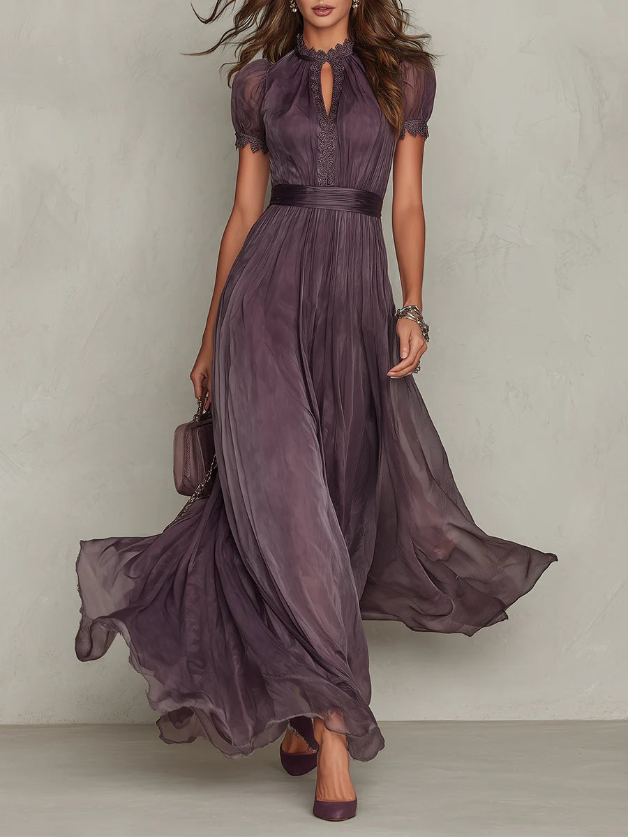 Marie • Long purple dress with keyhole neckline 0
