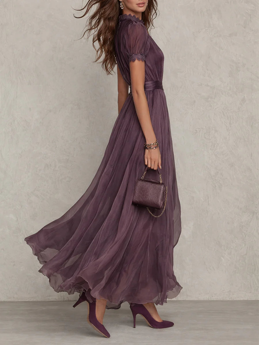 Marie • Long purple dress with keyhole neckline 1