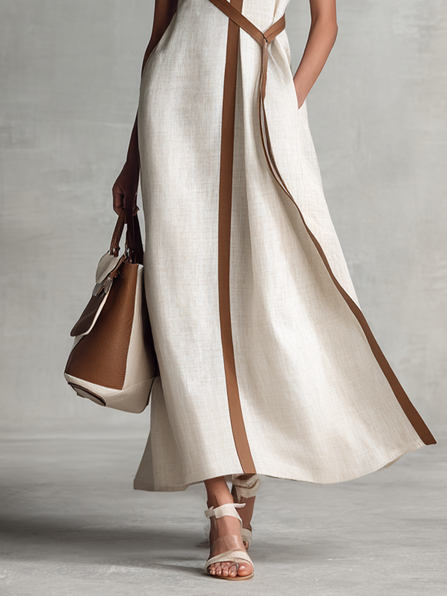 Maxi Dress Sleeveless with V-Neck and Tie Waist for Women 3
