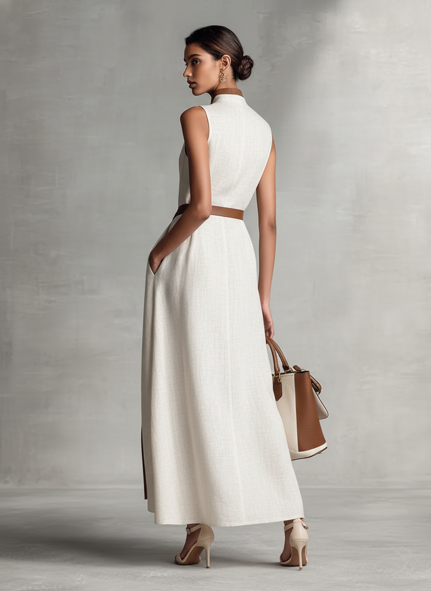 Maxi Dress Sleeveless with V-Neck and Tie Waist for Women 4