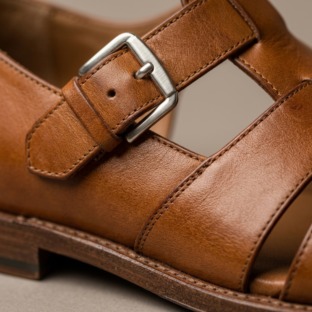 Men’s Leather Sandals Closed Toe Buckle Strap Summer Shoes 2