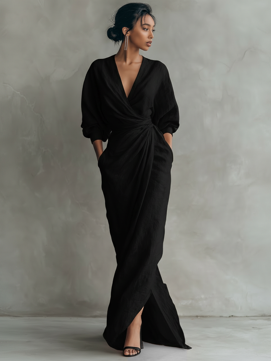 Pink Minimalist Maxi Dress with V-Neck for Women 3