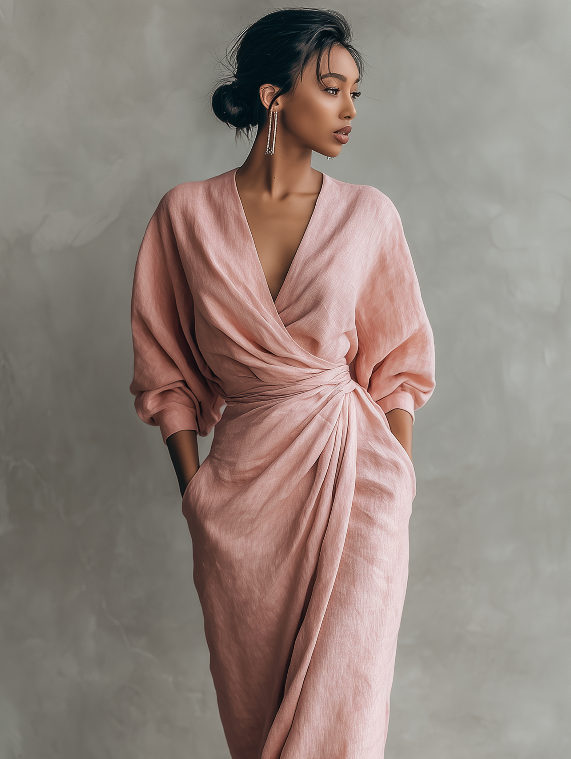 Pink Minimalist Maxi Dress with V-Neck for Women 5