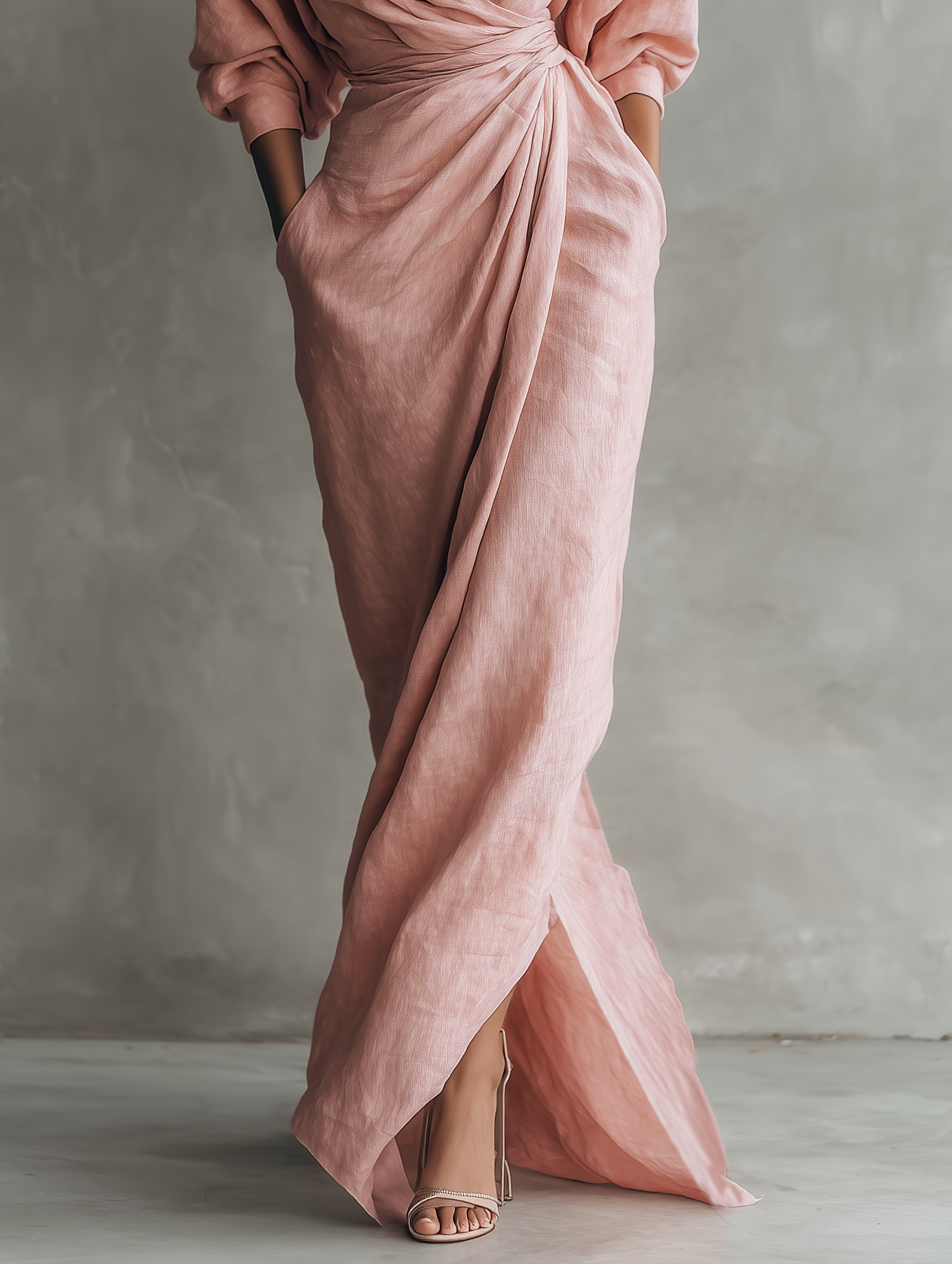 Pink Minimalist Maxi Dress with V-Neck for Women 6