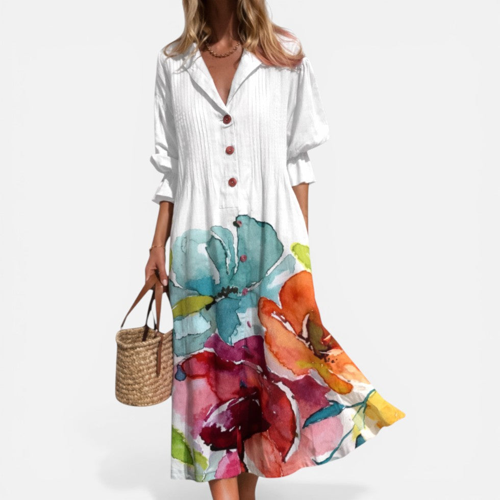Relaxed Printed Shirt Dress with Button Front 1