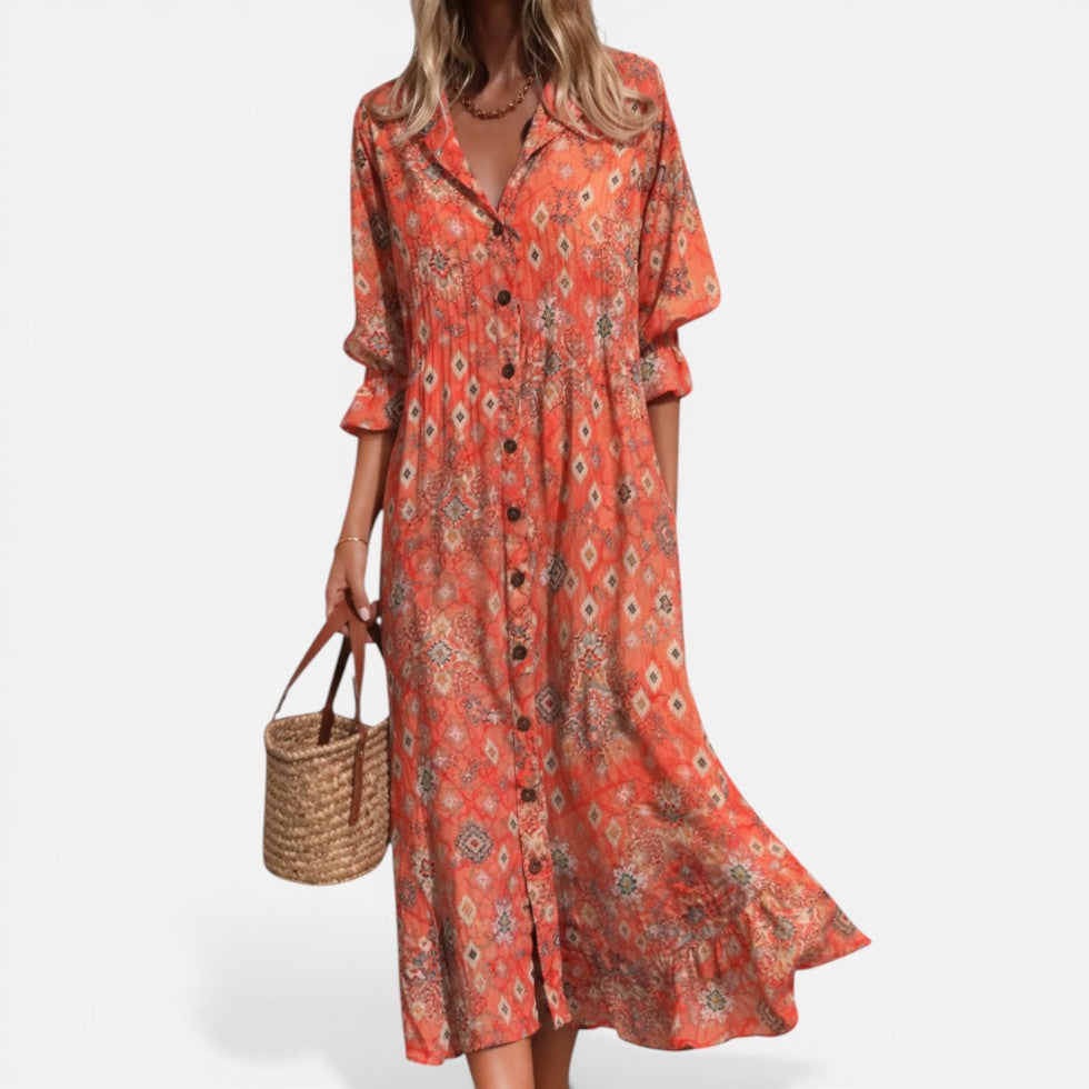 Relaxed Printed Shirt Dress with Button Front 3