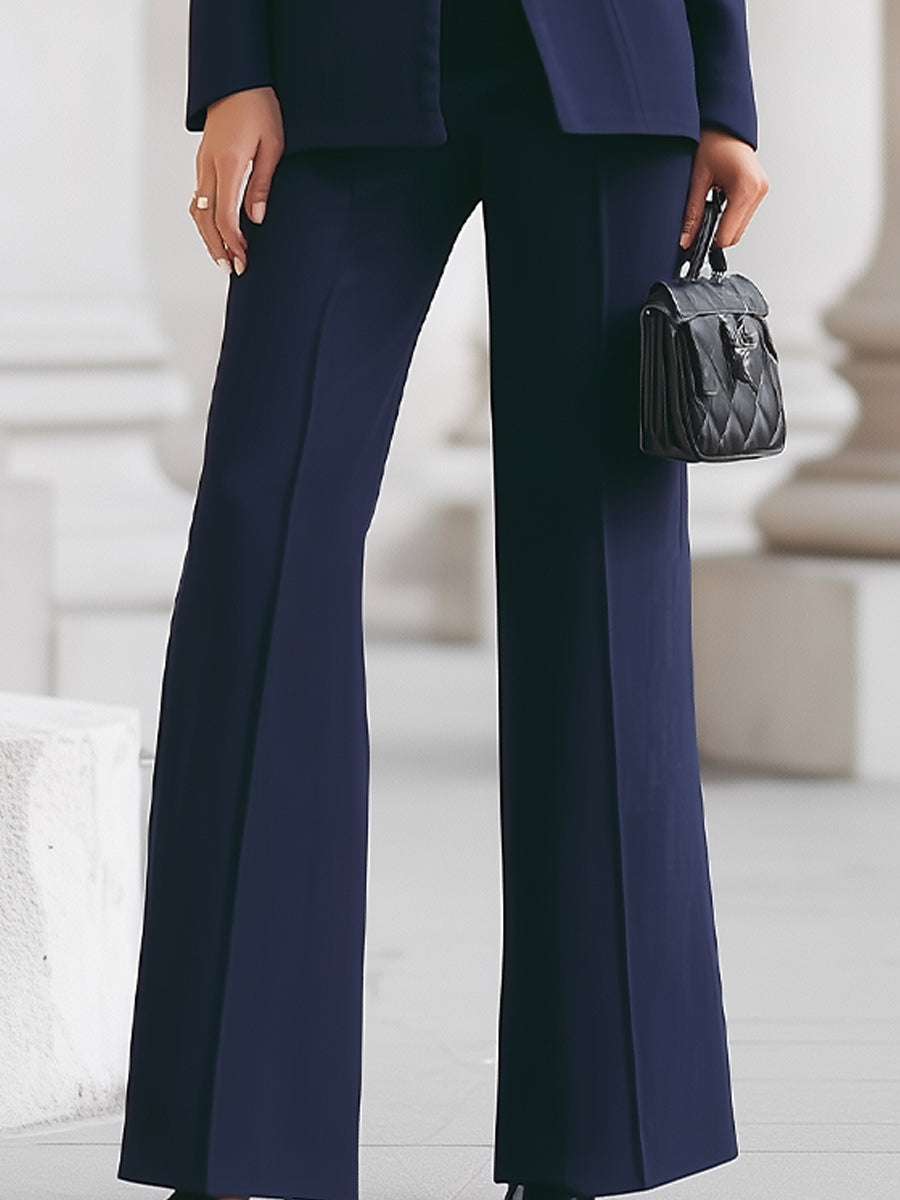 Sophisticated  High-Collar Blazer & Wide-Leg Trousers Set 2