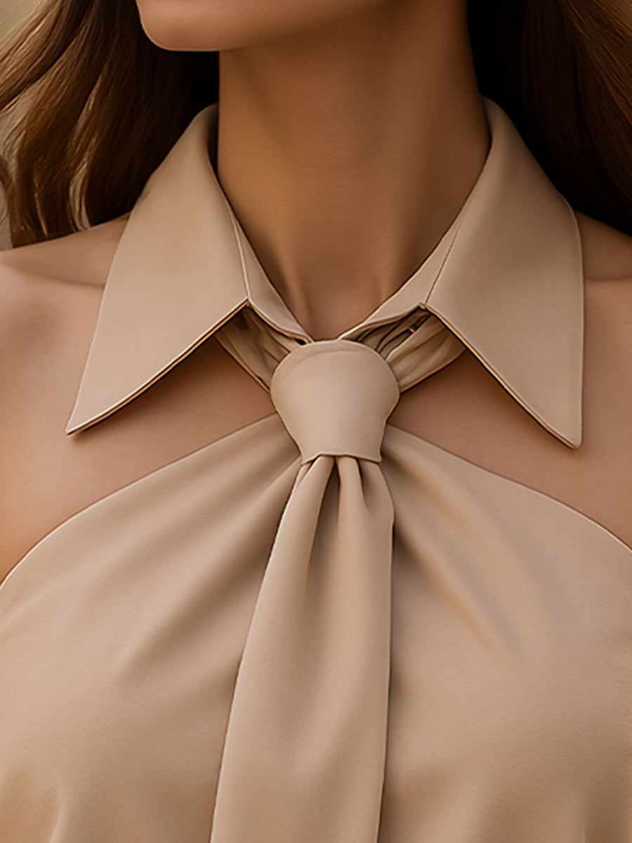 Stylish Sleeveless Halter Blouse with Neck Tie Detail 1