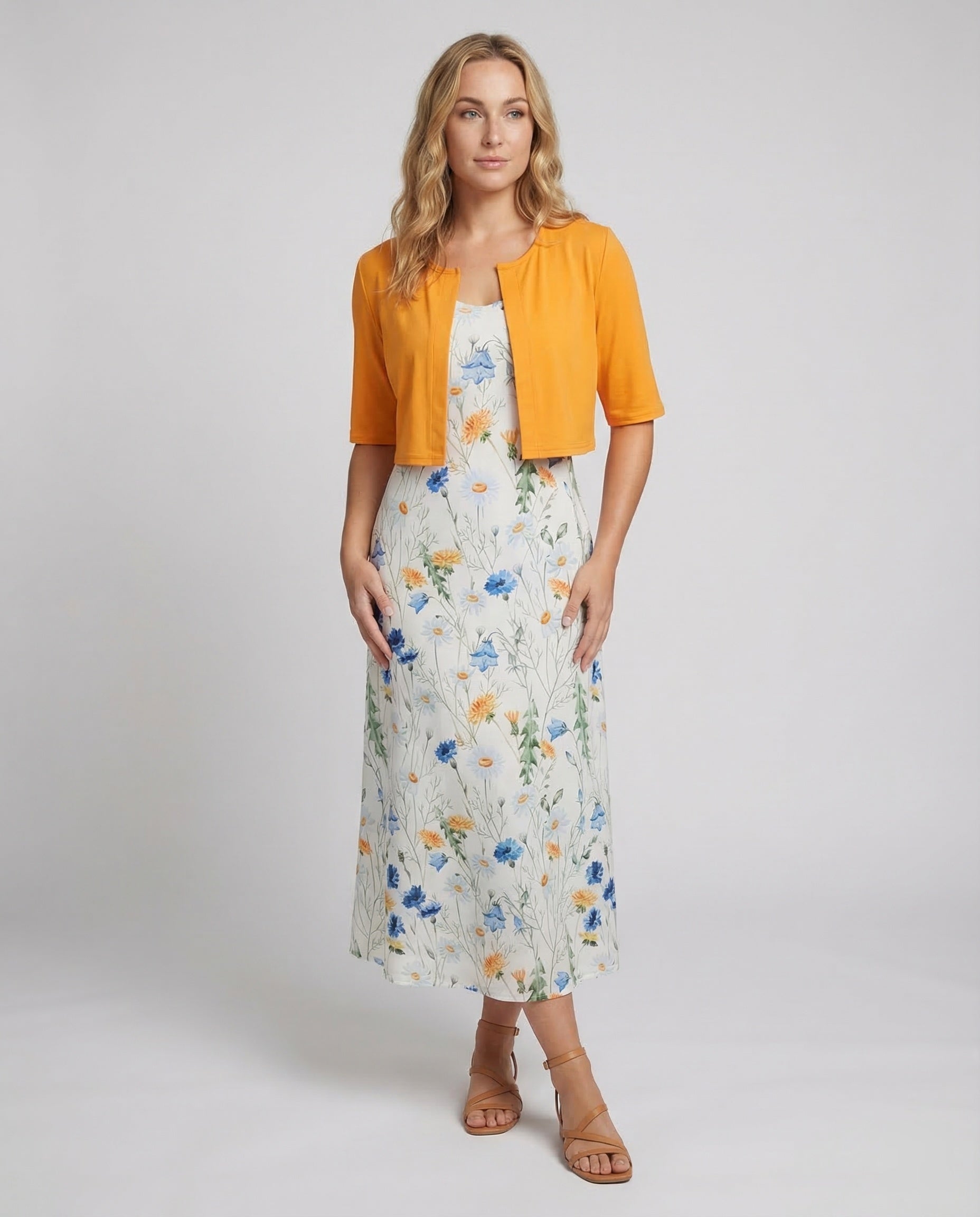 Women’s Elegant Floral Two-Piece Dress Set with Crop Top & Round Neck | ChicundStil 0