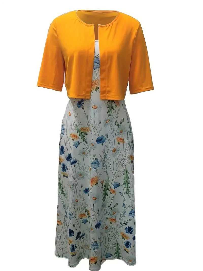 Women’s Elegant Floral Two-Piece Dress Set with Crop Top & Round Neck | ChicundStil 4