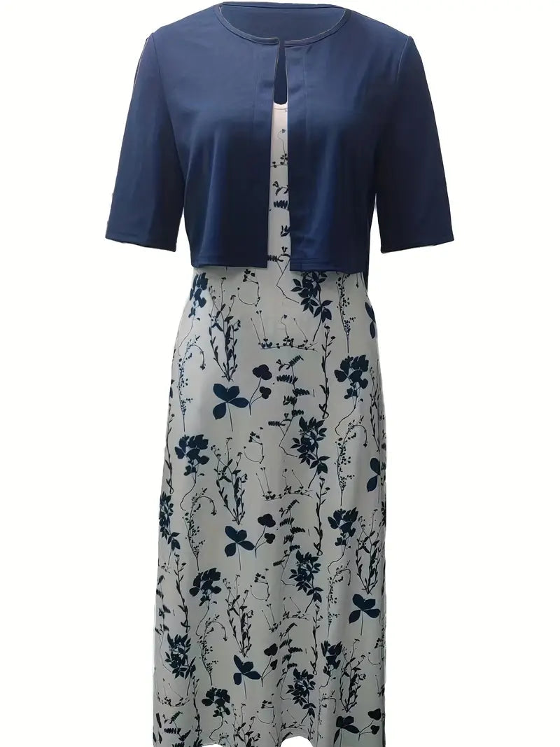 Women’s Elegant Floral Two-Piece Dress Set with Crop Top & Round Neck | ChicundStil 6