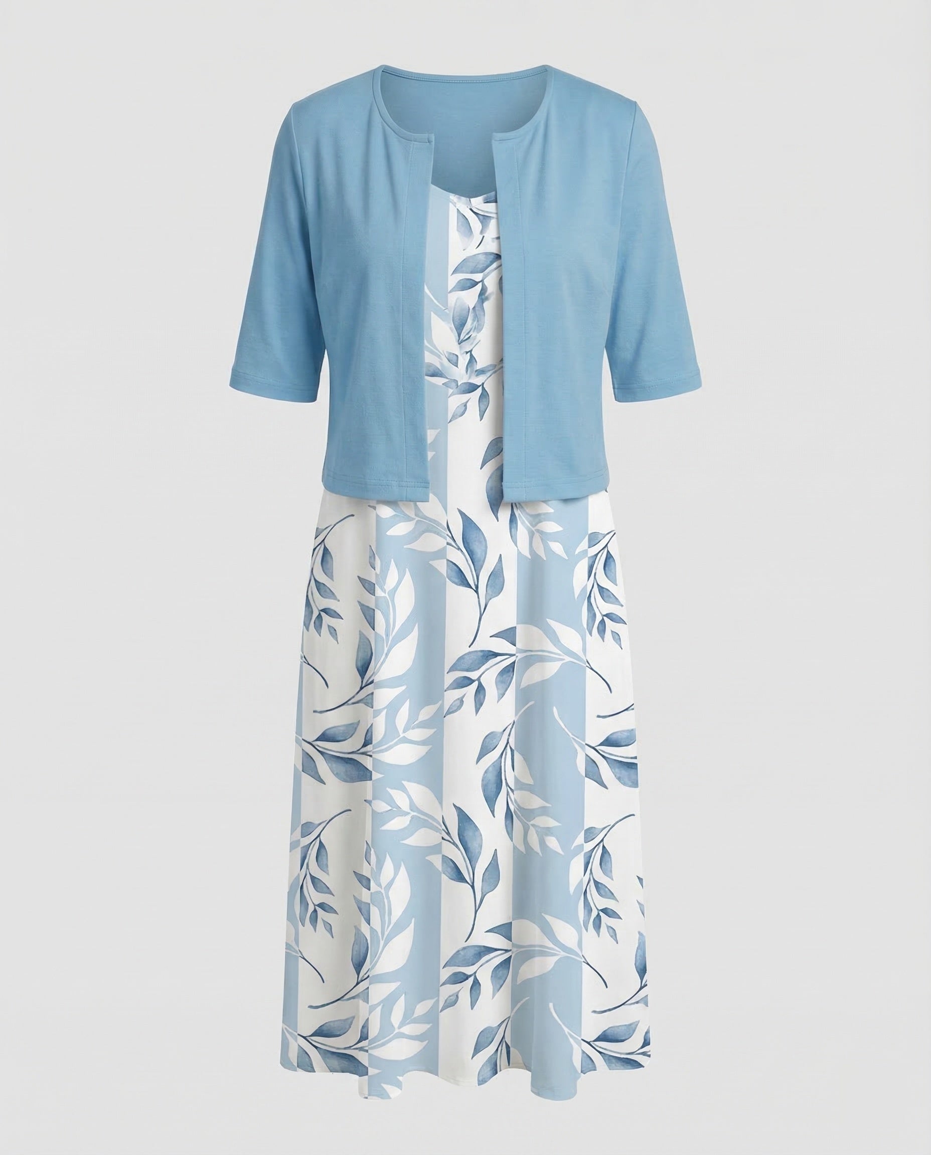 Women’s Elegant Floral Two-Piece Dress Set with Crop Top & Round Neck | ChicundStil 7