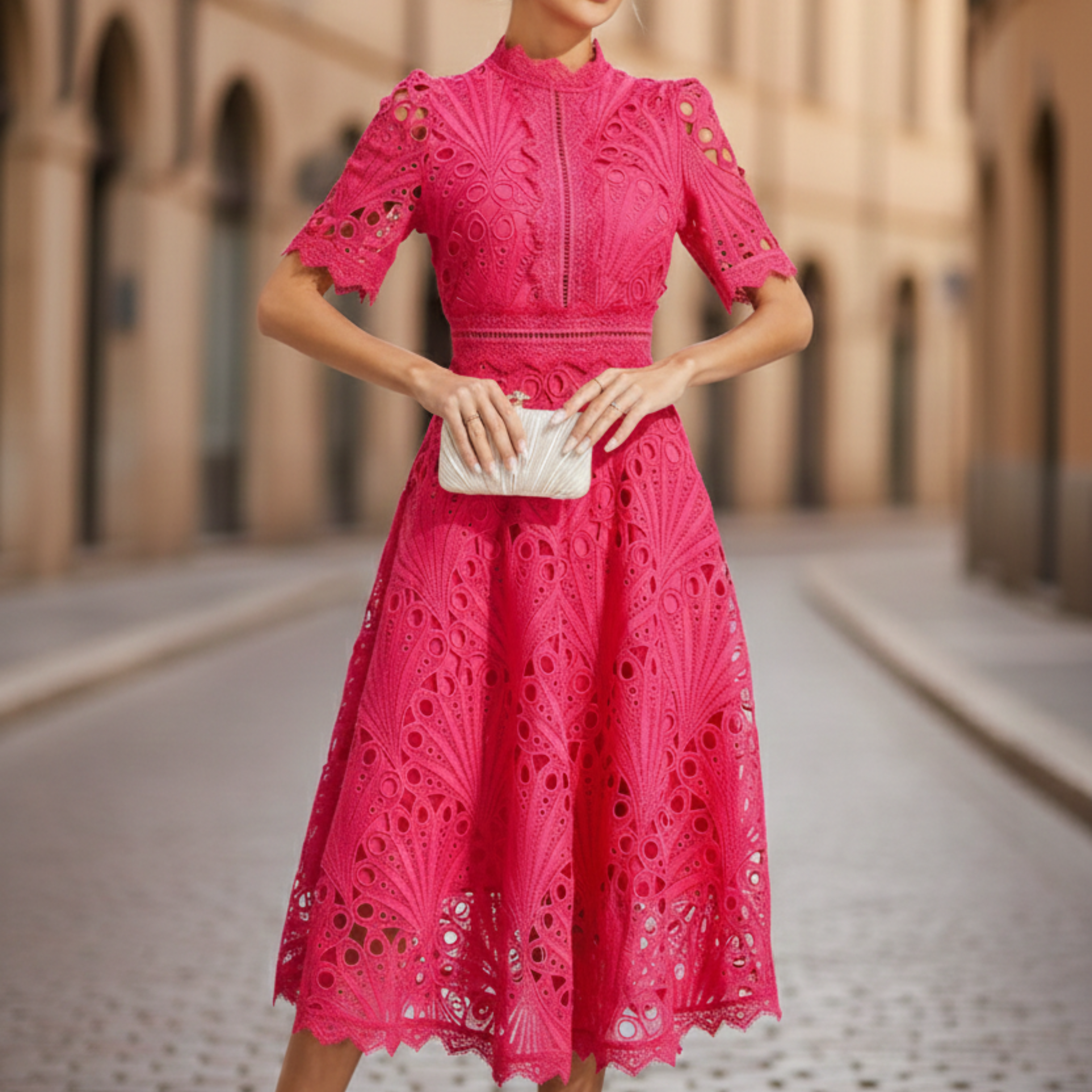 Women’s Lace High Neck Midi Dress 0