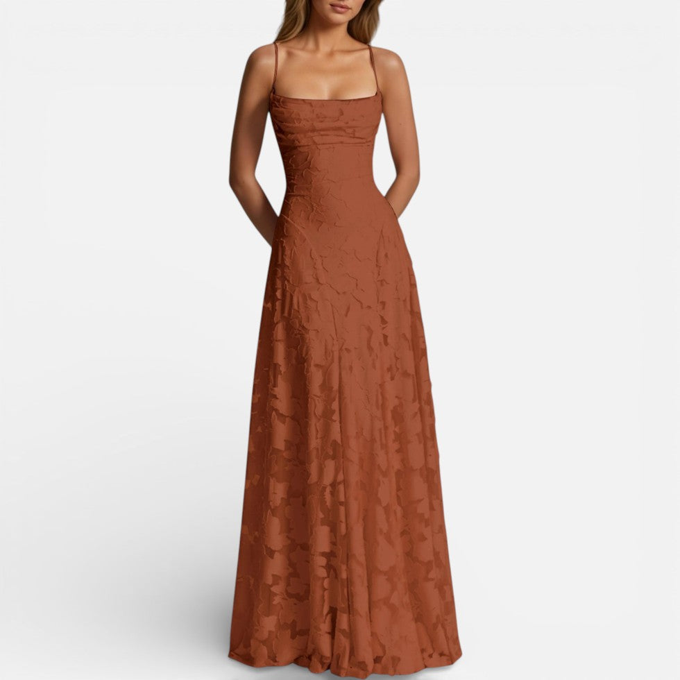 Women's maxi dress with spaghetti straps and flared skirt 5