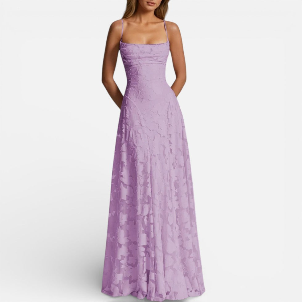 Women's maxi dress with spaghetti straps and flared skirt 7