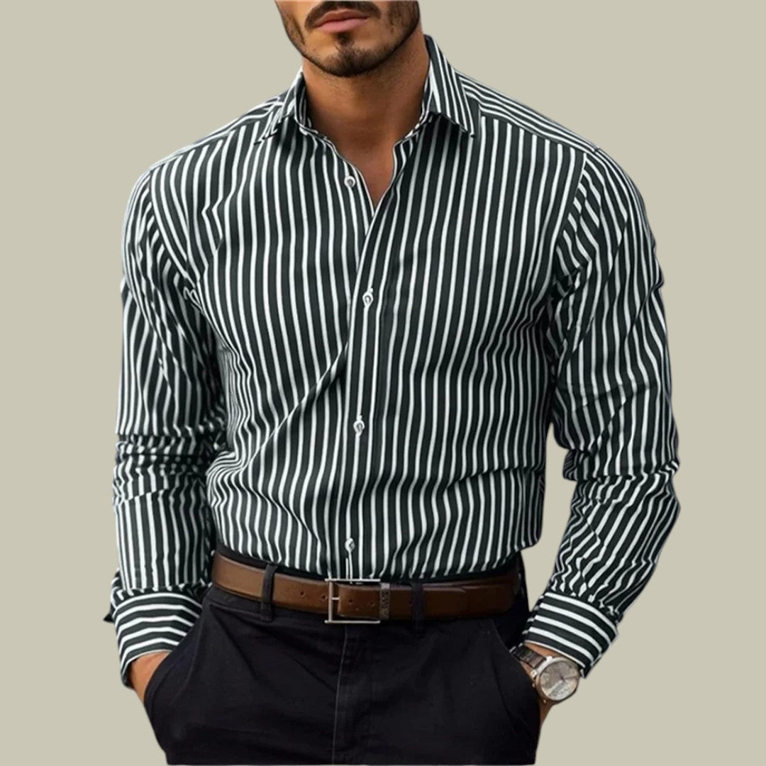 Men's Slim Fit Striped Dress Shirt - Formal Business Office Top