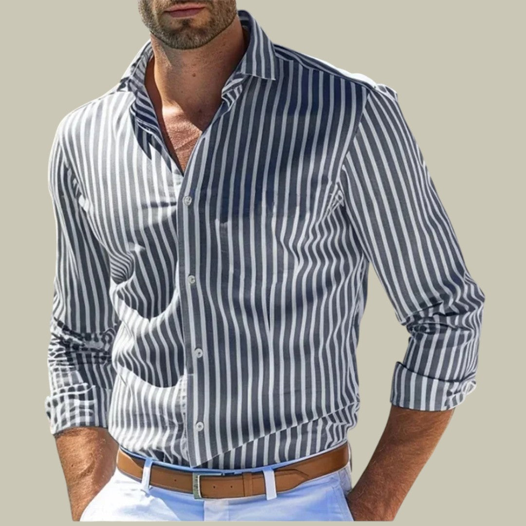 Men's Slim Fit Striped Dress Shirt - Formal Business Office Top
